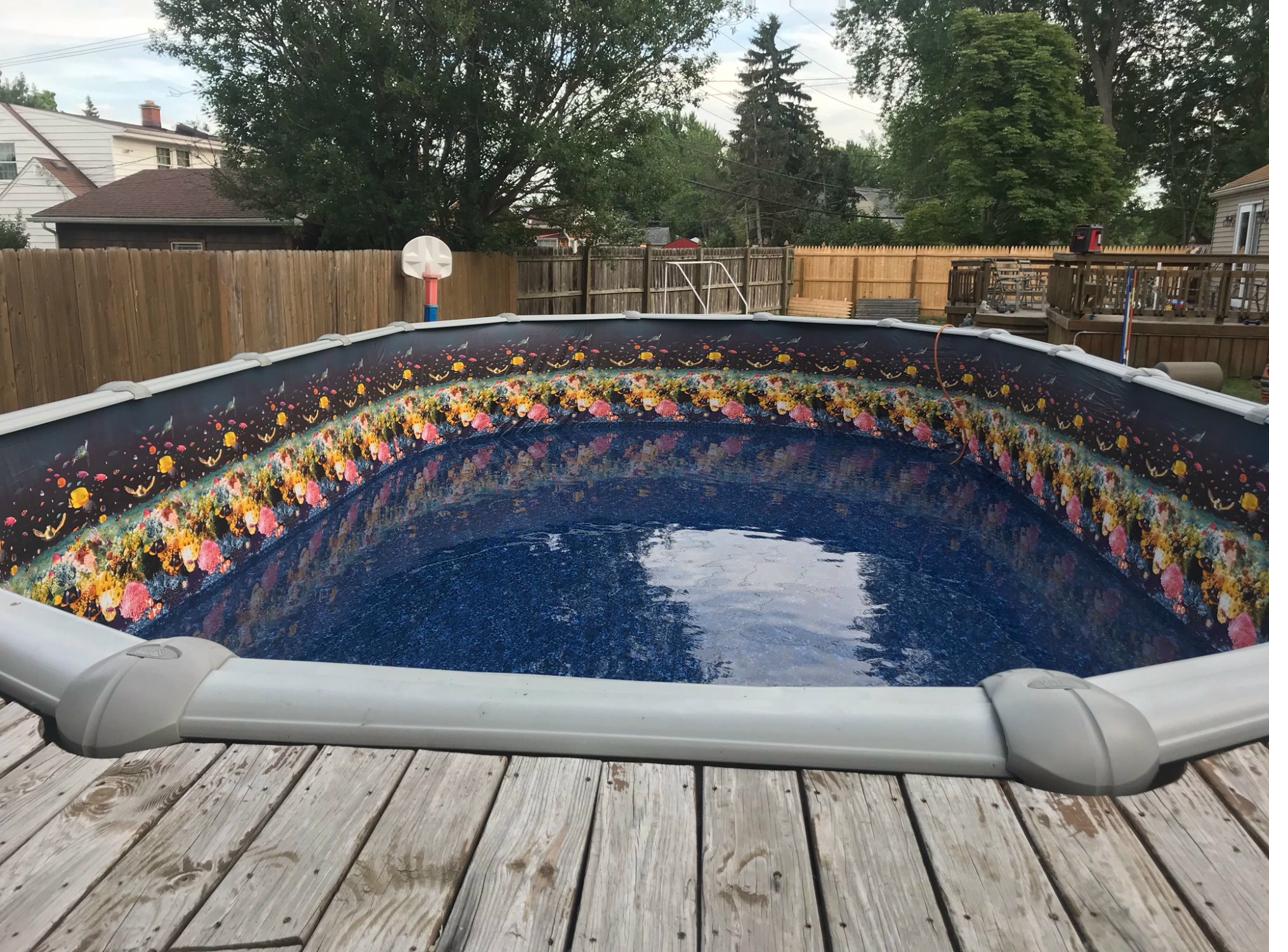 Oval above-ground pool liner install